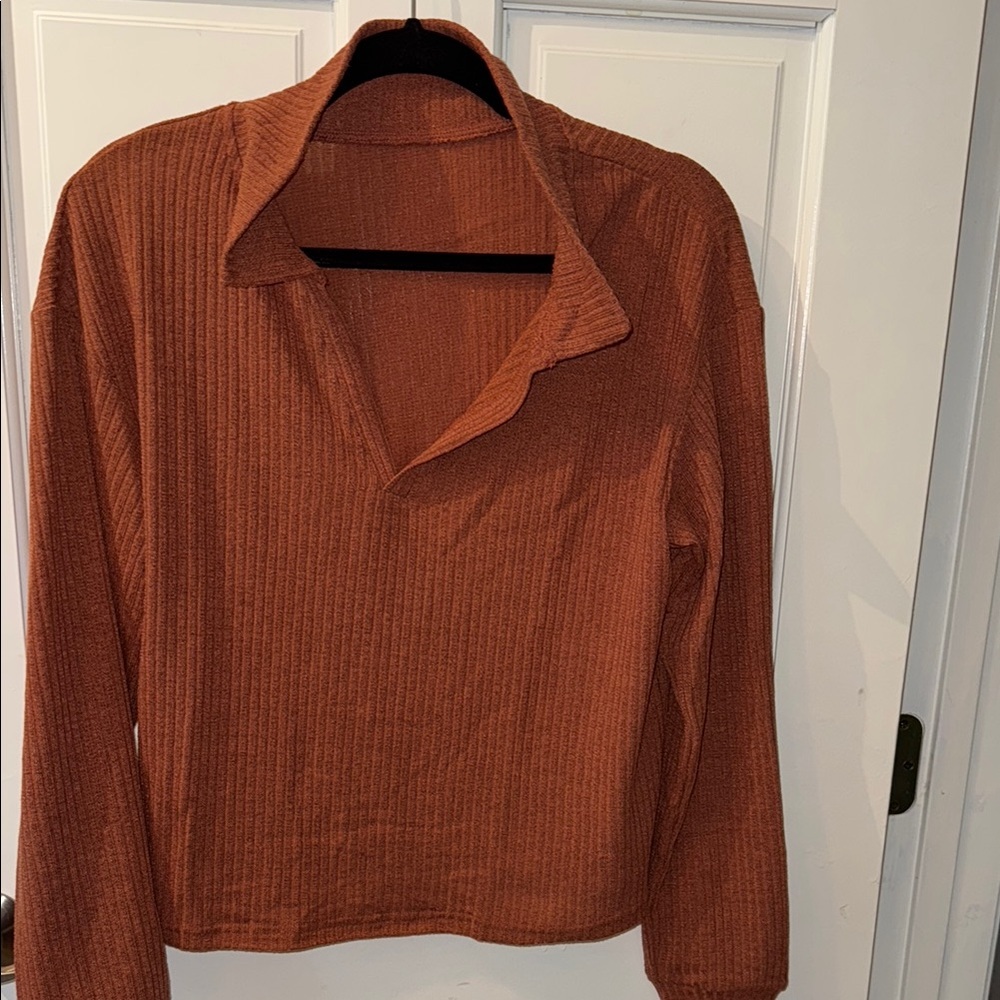 Rust Ribbed Long Sleeve Top